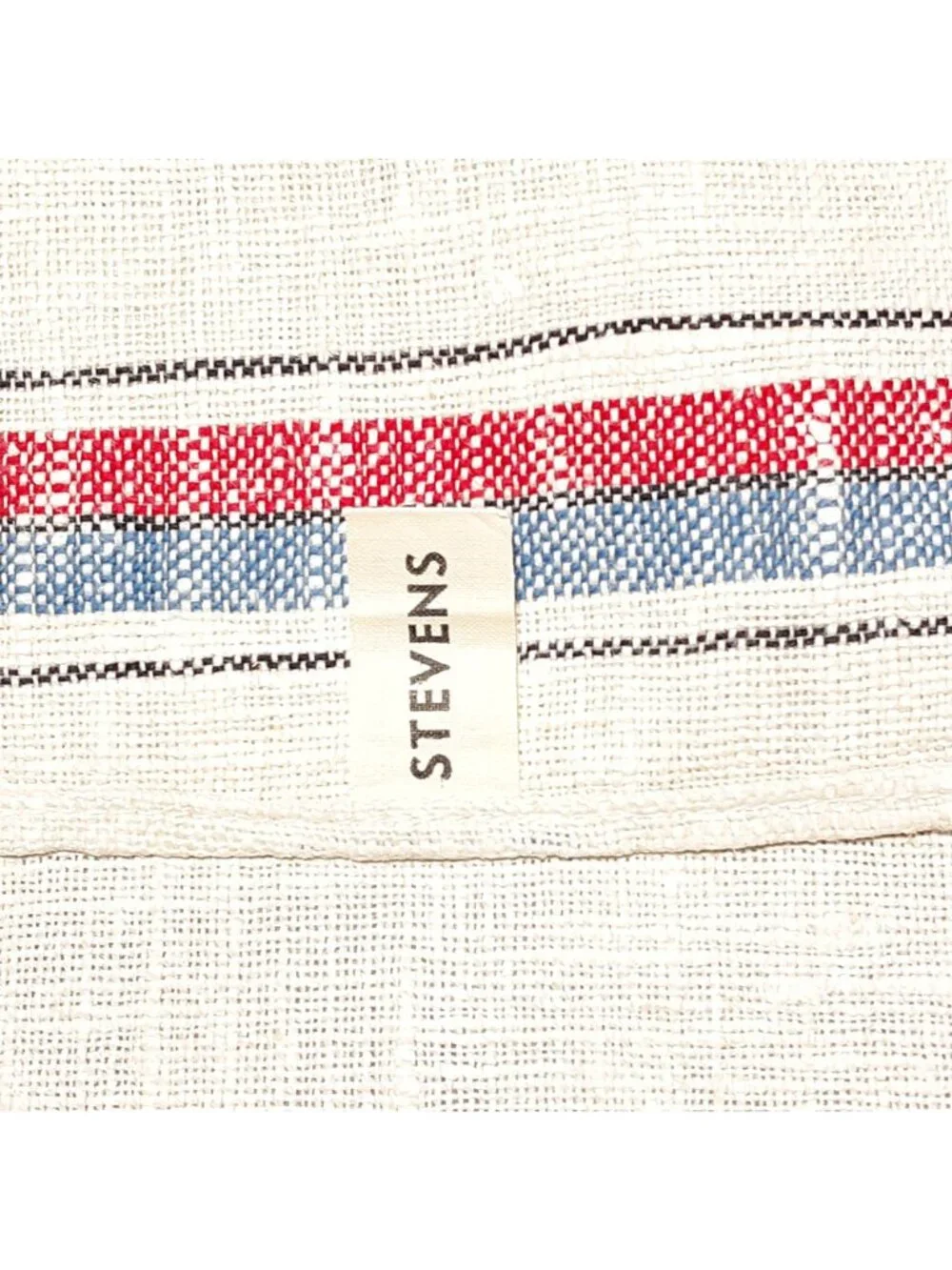 Vintage Stevens Linen Tea Towel Red Blue Stripes Rustic Farmhouse Granny 28x16